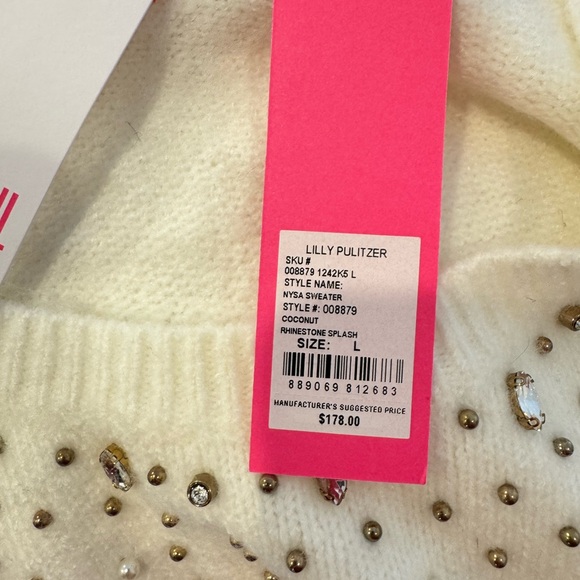 🎁NWT Lilly Pulitzer Sz L Nysa Sweater in Coconut Rhinestone Splash - Picture 8 of 8